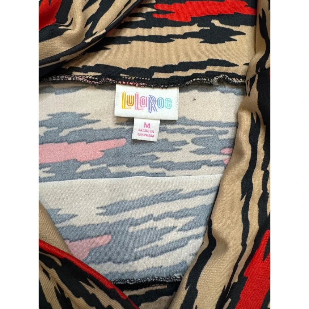 LuLaRoe Madison Skirt Womens Medium Tan Red Black Abstract Tiger Print Excellent